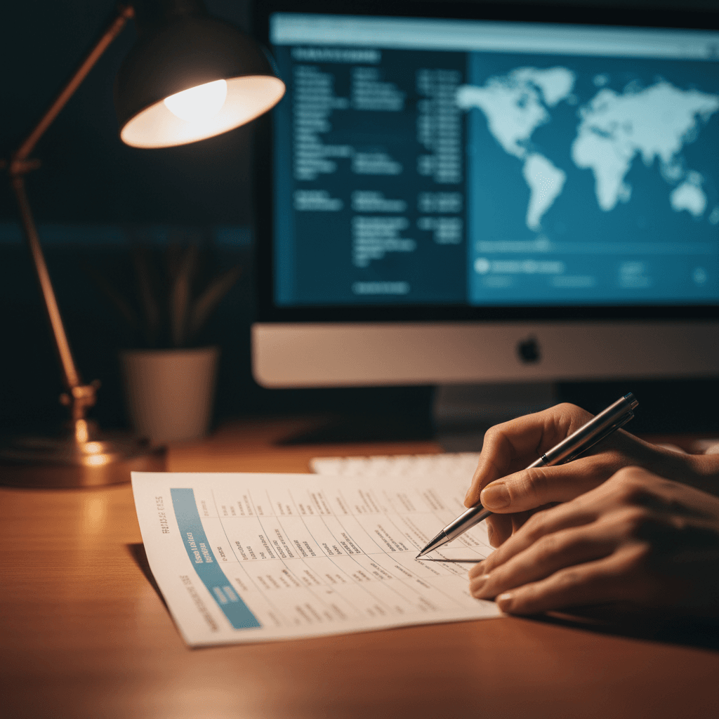 Travel specialist reviewing flight itinerary details