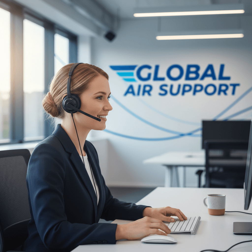 Customer service representative assisting a traveler on the phone